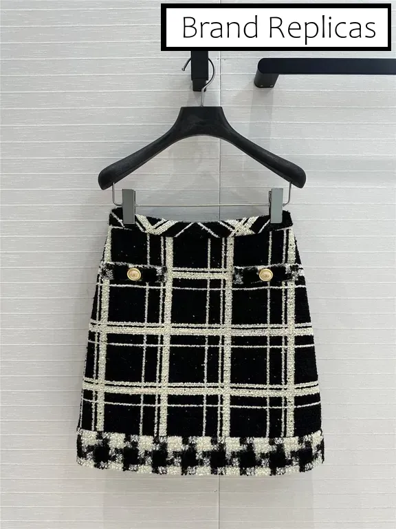 Valentino Large Check Tweed Skirt